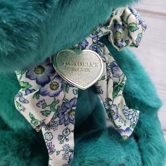 Gund Victoria's Secret Teal Green Teddy Bear Floral Bow 11 Inch 1992 - Picture 3 of 9